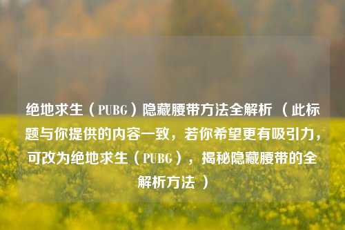 绝地求生(PUBG)隐藏腰带方法全解析 (此标题与你提供的内容一致,若你希望更有吸引力,可改为绝地求生(PUBG),揭秘隐藏腰带的全解析方法 )