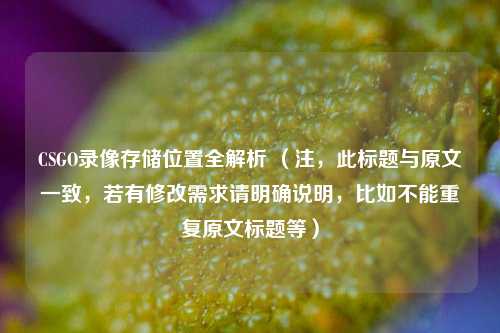 CSGO录像存储位置全解析 （注，此标题与原文一致，若有修改需求请明确说明，比如不能重复原文标题等）