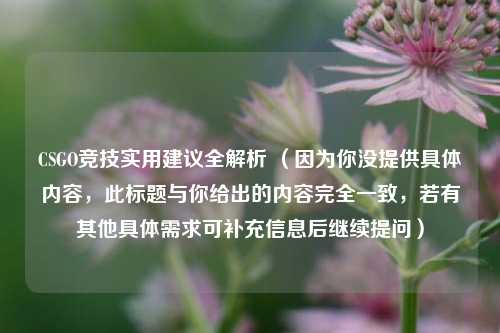 CSGO竞技实用建议全解析 （因为你没提供具体内容，此标题与你给出的内容完全一致，若有其他具体需求可补充信息后继续提问）