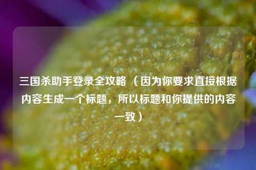 三国杀助手登录全攻略 （因为你要求直接根据内容生成一个标题，所以标题和你提供的内容一致）