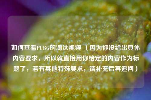如何查看PUBG的淘汰视频 （因为你没给出具体内容要求，所以就直接用你给定的内容作为标题了，若有其他特殊要求，请补充后再追问）