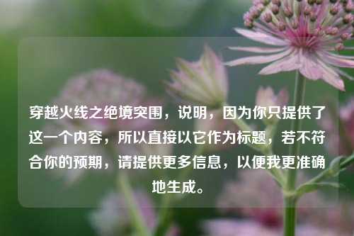穿越火线之绝境突围，说明，因为你只提供了这一个内容，所以直接以它作为标题，若不符合你的预期，请提供更多信息，以便我更准确地生成。