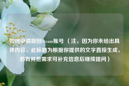 如何申请取回Steam账号 (注,因为你未给出具体内容,此标题为根据你提供的文字直接生成,若有其他需求可补充信息后继续提问)