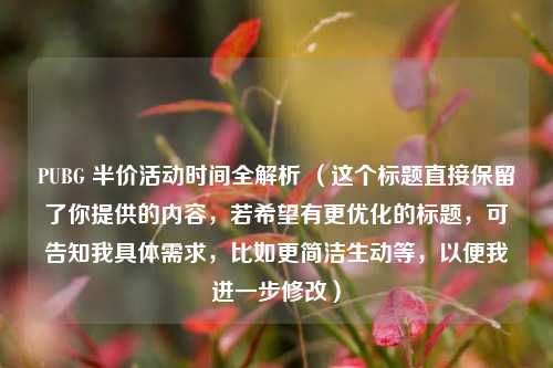 PUBG 半价活动时间全解析 (这个标题直接保留了你提供的内容,若希望有更优化的标题,可告知我具体需求,比如更简洁生动等,以便我进一步修改)