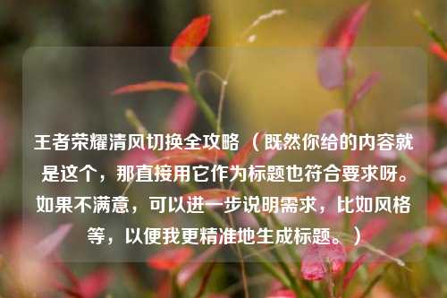 王者荣耀清风切换全攻略 （既然你给的内容就是这个，那直接用它作为标题也符合要求呀。如果不满意，可以进一步说明需求，比如风格等，以便我更精准地生成标题。）