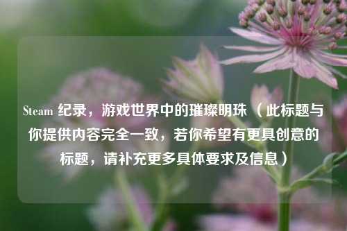 Steam 纪录，游戏世界中的璀璨明珠 （此标题与你提供内容完全一致，若你希望有更具创意的标题，请补充更多具体要求及信息）