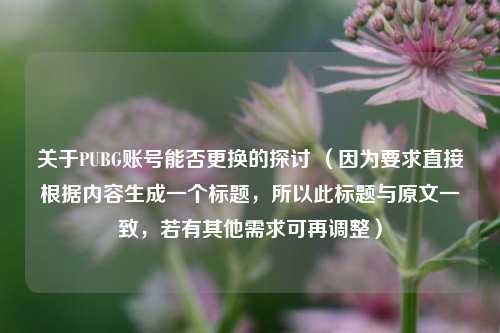 关于PUBG账号能否更换的探讨 （因为要求直接根据内容生成一个标题，所以此标题与原文一致，若有其他需求可再调整）