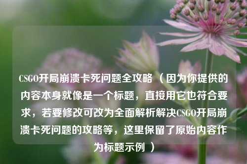 CSGO开局崩溃卡死问题全攻略 (因为你提供的内容本身就像是一个标题,直接用它也符合要求,若要修改可改为全面解析解决CSGO开局崩溃卡死问题的攻略等,这里保留了原始内容作为标题示例 )