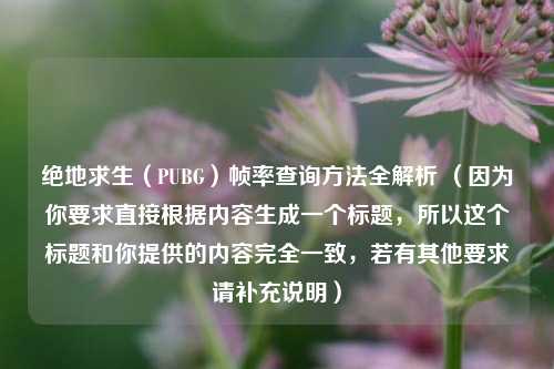 绝地求生（PUBG）帧率查询方法全解析 （因为你要求直接根据内容生成一个标题，所以这个标题和你提供的内容完全一致，若有其他要求请补充说明）