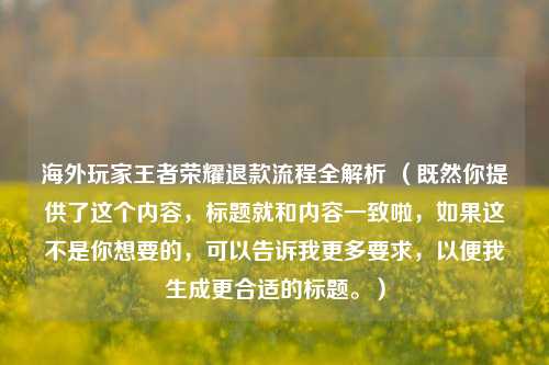 海外玩家王者荣耀退款流程全解析 （既然你提供了这个内容，标题就和内容一致啦，如果这不是你想要的，可以告诉我更多要求，以便我生成更合适的标题。）
