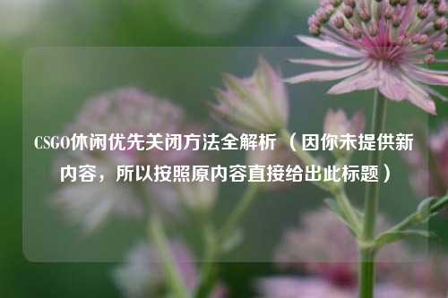 CSGO休闲优先关闭方法全解析 （因你未提供新内容，所以按照原内容直接给出此标题）