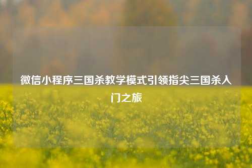 微信小程序三国杀教学模式引领指尖三国杀入门之旅