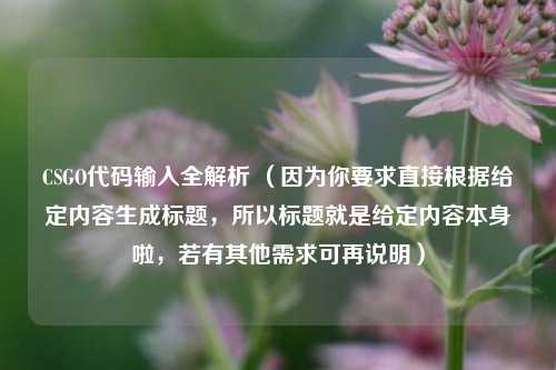 CSGO代码输入全解析 （因为你要求直接根据给定内容生成标题，所以标题就是给定内容本身啦，若有其他需求可再说明）