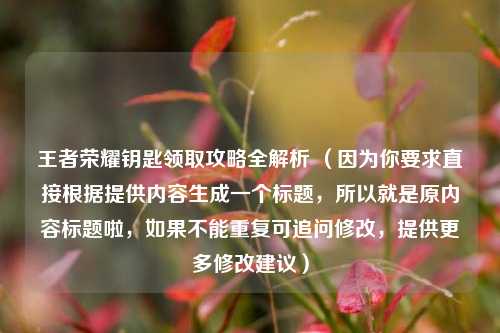 王者荣耀钥匙领取攻略全解析 （因为你要求直接根据提供内容生成一个标题，所以就是原内容标题啦，如果不能重复可追问修改，提供更多修改建议）
