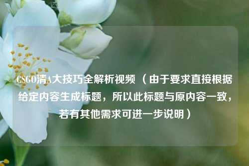 CSGO清A大技巧全解析视频 （由于要求直接根据给定内容生成标题，所以此标题与原内容一致，若有其他需求可进一步说明）