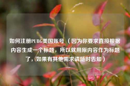 如何注册PUBG美国账号 （因为你要求直接根据内容生成一个标题，所以就用原内容作为标题了，如果有其他需求请随时告知）