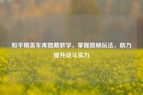 和平精英车库隐藏教学,掌握隐秘玩法,助力提升战斗实力