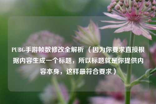 PUBG手游帧数修改全解析 （因为你要求直接根据内容生成一个标题，所以标题就是你提供内容本身，这样最符合要求）