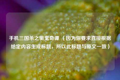 手机三国杀之驱鬼奇谭 （因为你要求直接根据给定内容生成标题，所以此标题与原文一致）