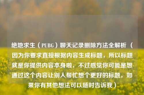 绝地求生（PUBG）聊天记录删除方法全解析 （因为你要求直接根据内容生成标题，所以标题就是你提供内容本身啦，不过感觉你可能是想通过这个内容让别人帮忙想个更好的标题，如果你有其他想法可以随时告诉我）
