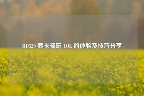 HD520 显卡畅玩 LOL 的体验及技巧分享