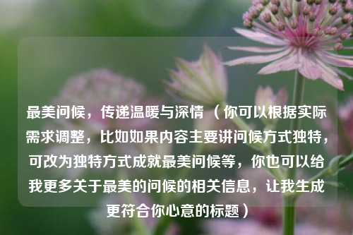 最美问候,传递温暖与深情 (你可以根据实际需求调整,比如如果内容主要讲问候方式独特,可改为独特方式成就最美问候等,你也可以给我更多关于最美的问候的相关信息,让我生成更符合你心意的标题)