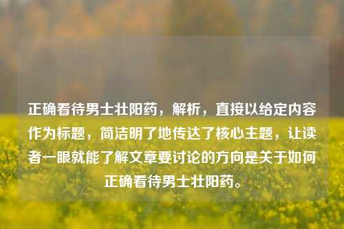 正确看待男士壮阳药，解析，直接以给定内容作为标题，简洁明了地传达了核心主题，让读者一眼就能了解文章要讨论的方向是关于如何正确看待男士壮阳药。
