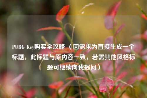 PUBG Key购买全攻略 （因需求为直接生成一个标题，此标题与原内容一致，若需其他风格标题可继续向我提问）