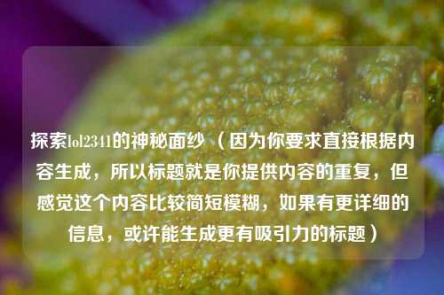 探索lol2341的神秘面纱 （因为你要求直接根据内容生成，所以标题就是你提供内容的重复，但感觉这个内容比较简短模糊，如果有更详细的信息，或许能生成更有吸引力的标题）