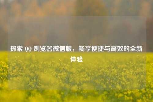 探索 QQ 浏览器微信版,畅享便捷与高效的全新体验
