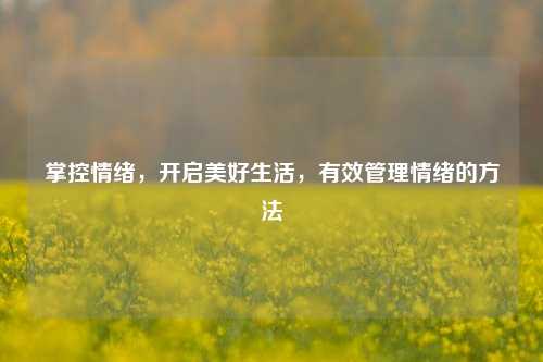 掌控情绪，开启美好生活，有效管理情绪的方法