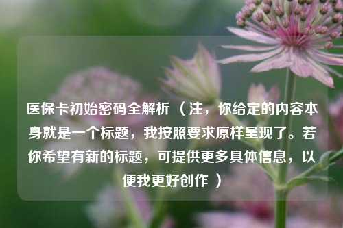 医保卡初始密码全解析 （注，你给定的内容本身就是一个标题，我按照要求原样呈现了。若你希望有新的标题，可提供更多具体信息，以便我更好创作 ）