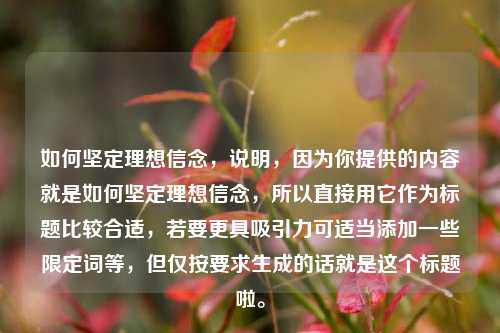 如何坚定理想信念,说明,因为你提供的内容就是如何坚定理想信念,所以直接用它作为标题比较合适,若要更具吸引力可适当添加一些限定词等,但仅按要求生成的话就是这个标题啦。