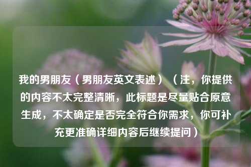 我的男朋友(男朋友英文表述) (注,你提供的内容不太完整清晰,此标题是尽量贴合原意生成,不太确定是否完全符合你需求,你可补充更准确详细内容后继续提问)