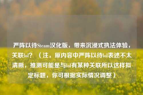 严阵以待Steam汉化版,带来沉浸式执法体验,关联lol? (注,原内容中严阵以待lol表述不太清晰,推测可能是与lol有某种关联所以这样拟定标题,你可根据实际情况调整)