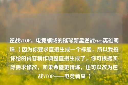 逆战VTOP，电竞领域的璀璨新星逆战vtop英雄明珠 （因为你要求直接生成一个标题，所以我按你给的内容稍作调整直接生成了，你可根据实际需求修改，如果希望更精炼，也可以改为逆战VTOP——电竞新星 ）