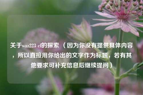 关于waz223 cf的探索 （因为你没有提供具体内容，所以直接用你给出的文字作为标题，若有其他要求可补充信息后继续提问）