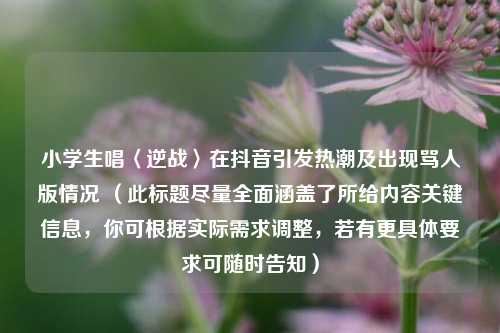 小学生唱〈逆战〉在抖音引发热潮及出现骂人版情况 (此标题尽量全面涵盖了所给内容关键信息,你可根据实际需求调整,若有更具体要求可随时告知)