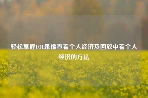 轻松掌握LOL录像查看个人经济及回放中看个人经济的方法