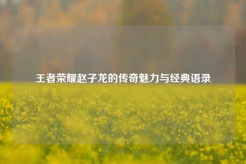 王者荣耀赵子龙的传奇魅力与经典语录