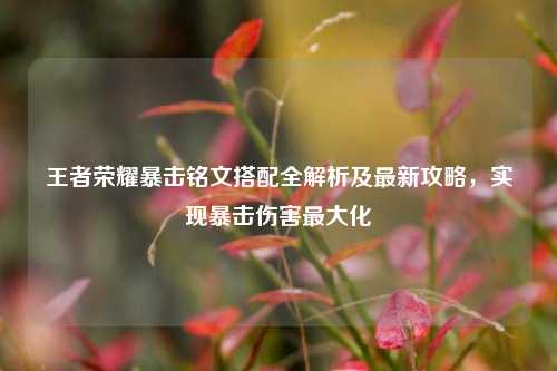 王者荣耀暴击铭文搭配全解析及最新攻略，实现暴击伤害最大化