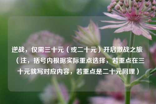 逆战，仅需三十元（或二十元）开启激战之旅 （注，括号内根据实际重点选择，若重点在三十元就写对应内容，若重点是二十元同理）
