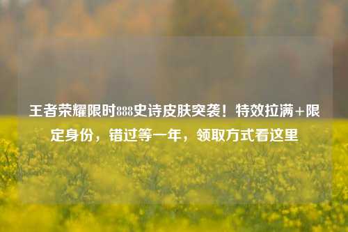 王者荣耀限时888史诗皮肤突袭！特效拉满+限定身份，错过等一年，领取方式看这里