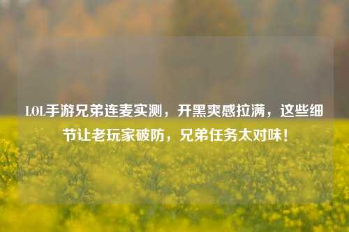 LOL手游兄弟连麦实测，开黑爽感拉满，这些细节让老玩家破防，兄弟任务太对味！